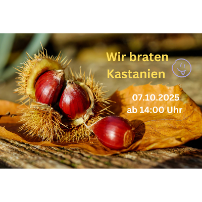 Flyer mit der Einladung zum Kastanienbraten im Jugendhaus am 7.10.2025 ab 14:00 Uhr;
