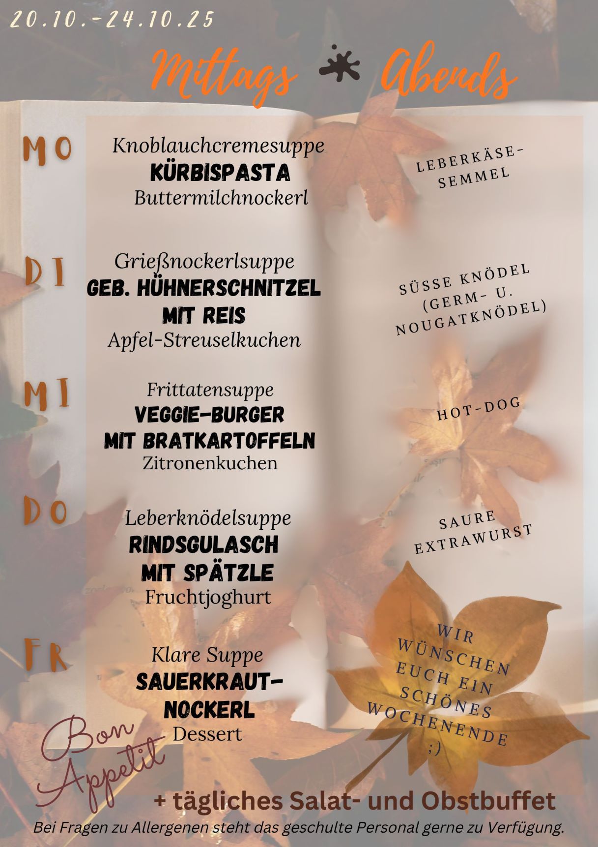 Menüplan 20.Okt.- 24.Okt. 2025