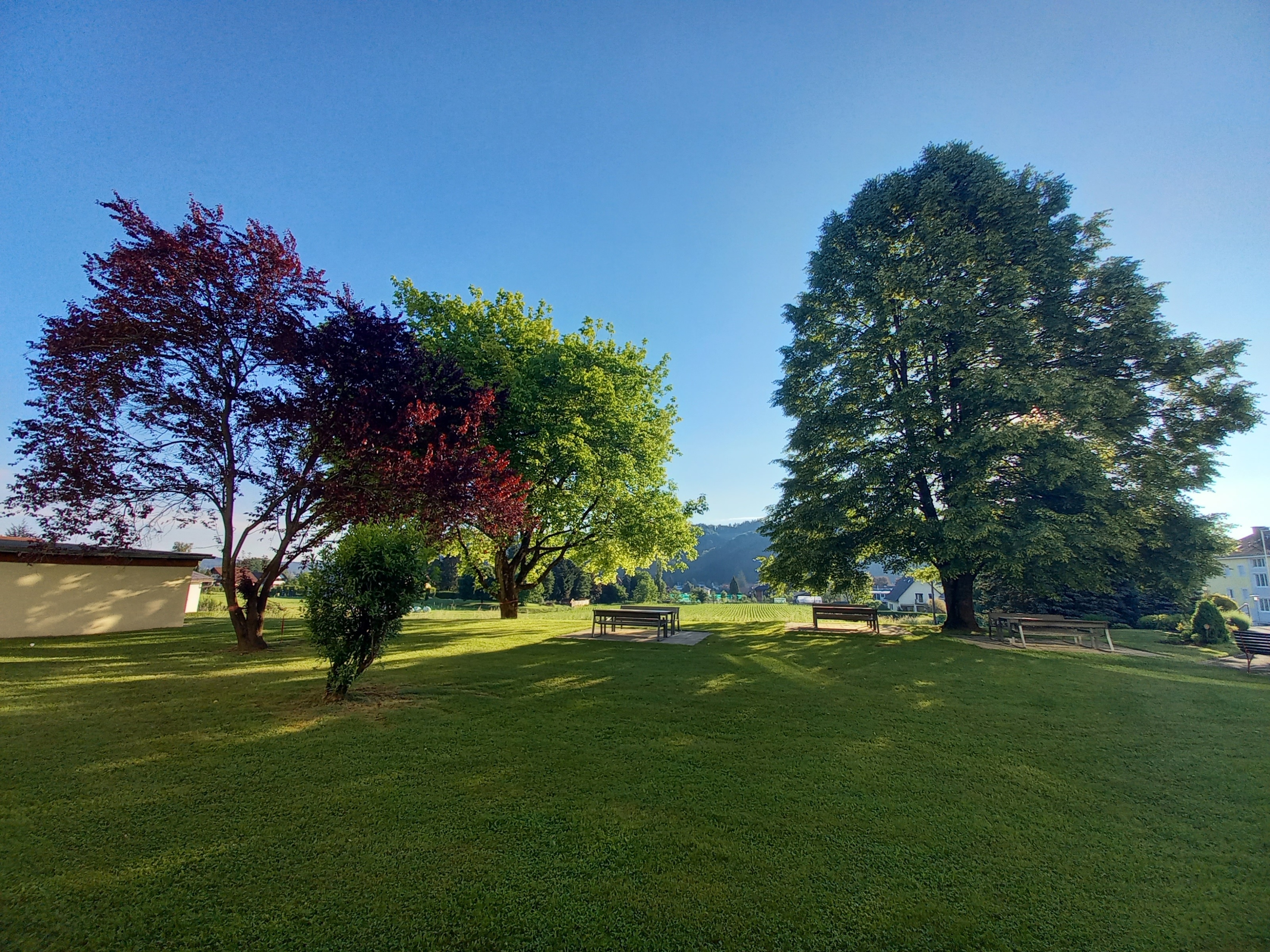 Garten mit Bäumen - Vorderansicht Jugendhaus Arnfels