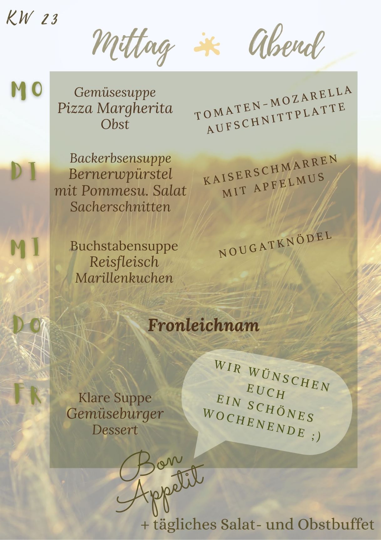 Menüplan 04.Juni - 08.Juni 2023