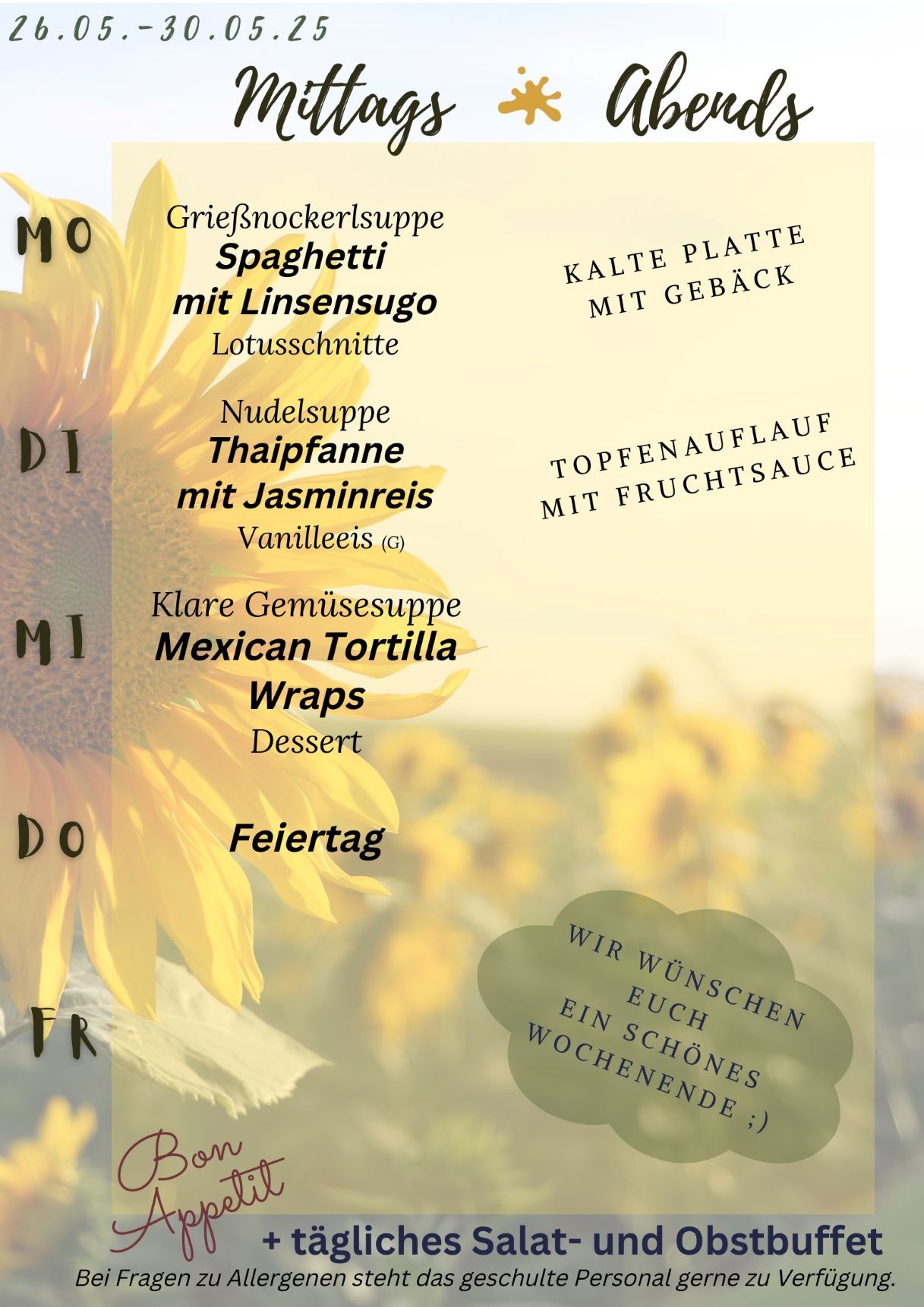 Menüplan 16.Mai - 30.Mai 2025
