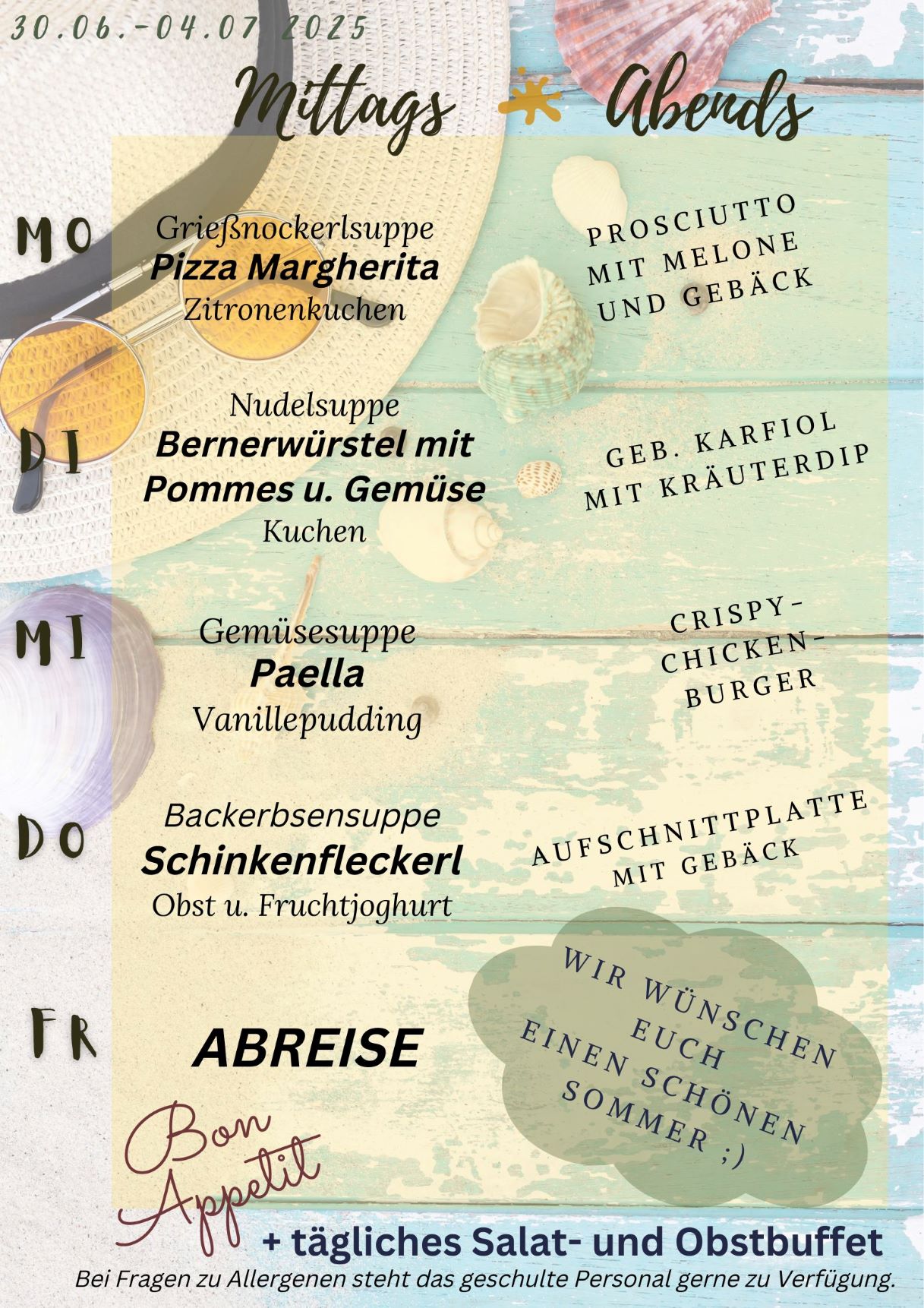 Menüplan 30.Juni - 04.Juli 2025
